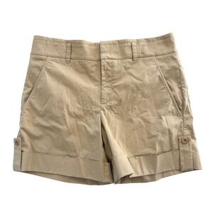 Vince Womens Khaki Tan Cotton Lycra Chino Shorts Cuffed Button Tab Hem Size 12